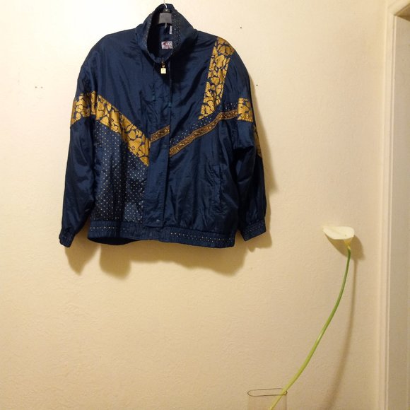 Vintage Blue & Gold Windbreaker Jacket Late 80s Early 90s